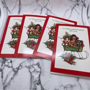 4 Vintage Christmas Gallant Greeting Cards Great-Grandparents Dog Sleigh Winter